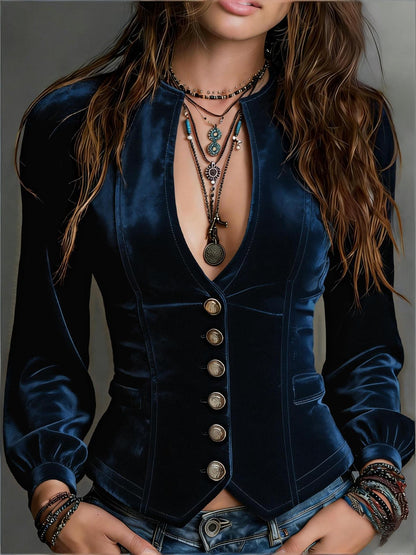 Womens Slim-fit Velvet Short Jacket Vintage And Elegant