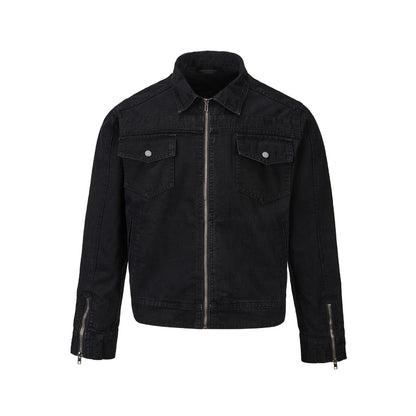 Retro Short Zip-up Washed Workwear Jacket