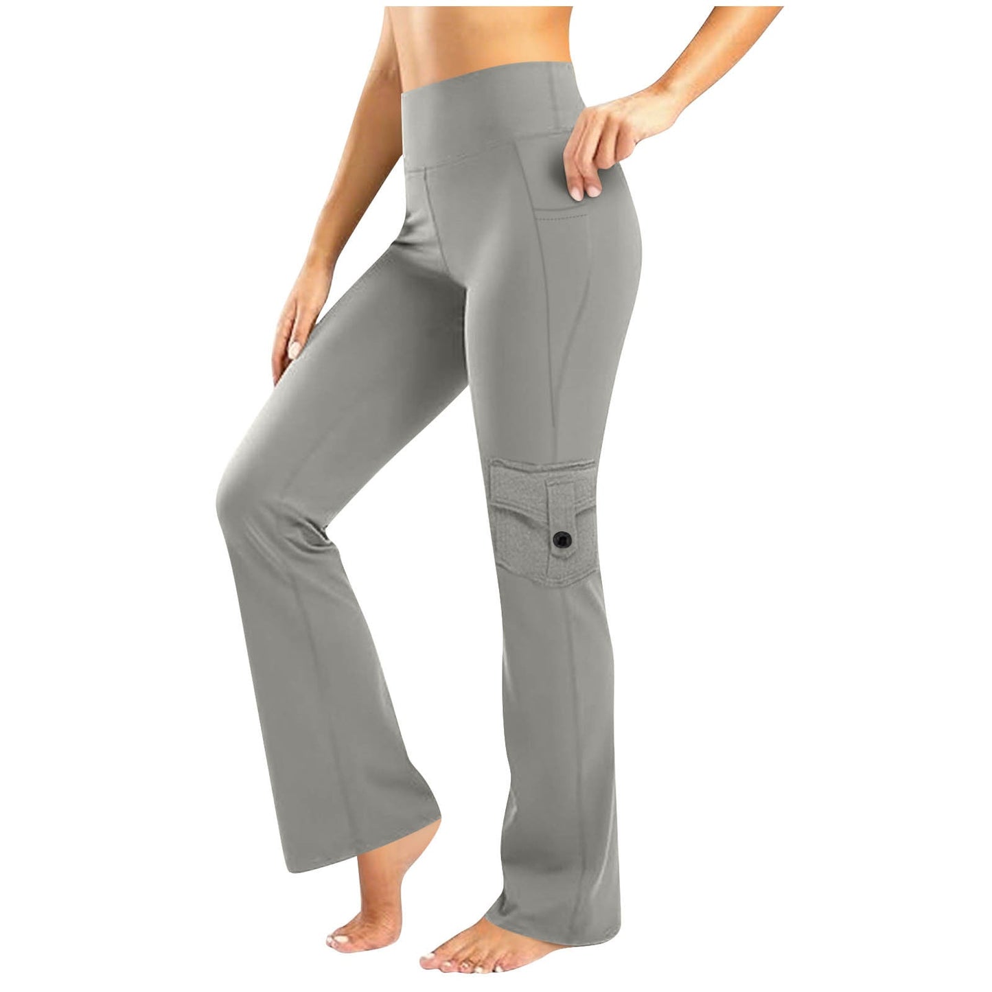 Womens Solid-Colored Breathable Sports Leggings With Button Pockets