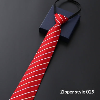 Mens Business Formal Zipper Tie With Blue Stripes
