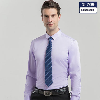 Elegant Business Formal Solid-color Long-sleeve Mens Shirt