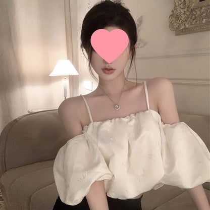 Sexy Off-shoulder Puff-sleeve Tea-length Strap Dress For Women