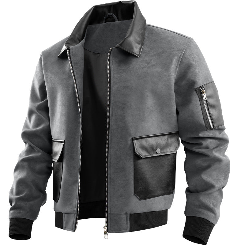 Mens Patchwork Texture Lapel Jacket