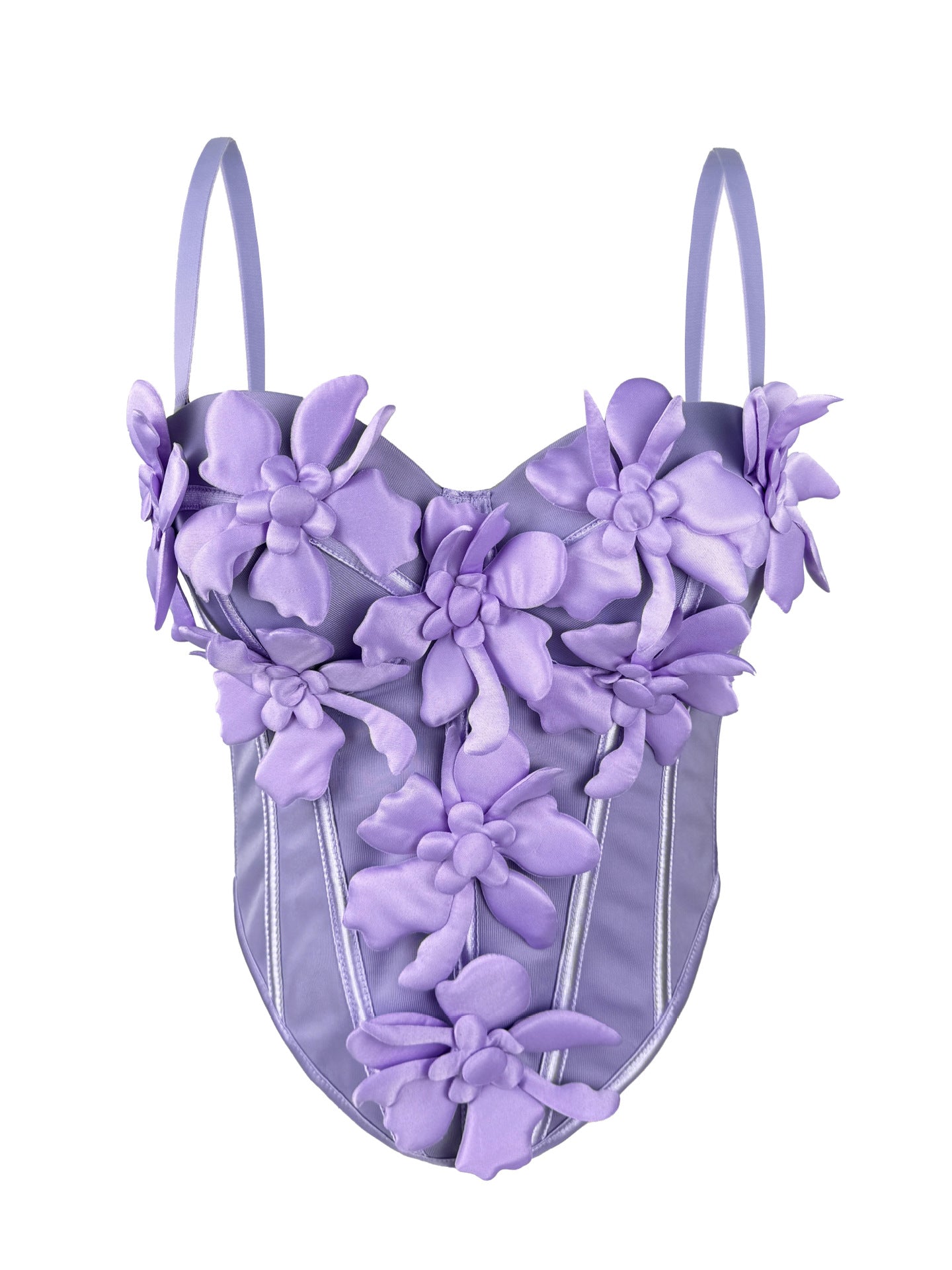 Cross-border Europe And The United States New Three-dimensional Flower Camisole Top Slim-fit Pure Desire Style Sexy Fish Bone Chest