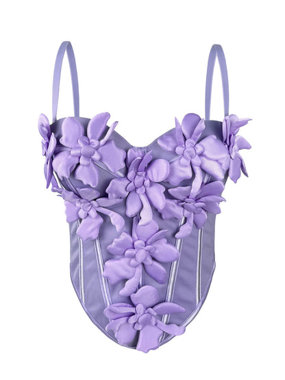 Cross-border Europe And The United States New Three-dimensional Flower Camisole Top Slim-fit Pure Desire Style Sexy Fish Bone Chest