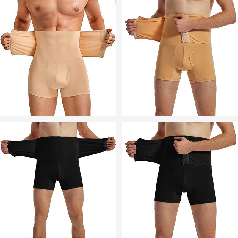 Men's Shapewear Boxer Shorts High-Waisted Solid Color Buttoned Tummy Control And Butt-Enhancing Shorts