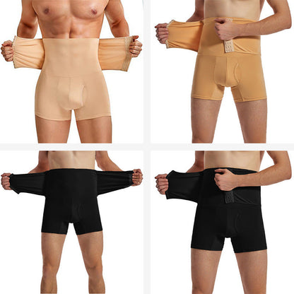 Men's Shapewear Boxer Shorts High-Waisted Solid Color Buttoned Tummy Control And Butt-Enhancing Shorts