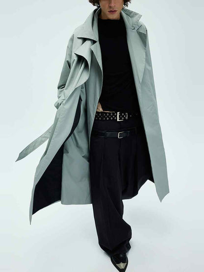 Mens Solid-color Loose-fitting Mid-length Coat