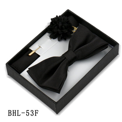 Mens Bow Tie, Pocket Square, And Brooch Gift Set