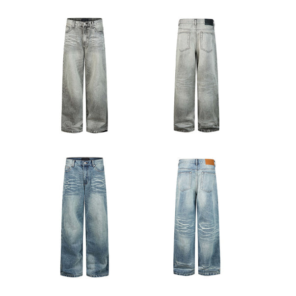 Distressed Washed Denim Jeans For Men And Women