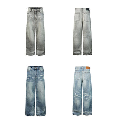 Distressed Washed Denim Jeans For Men And Women