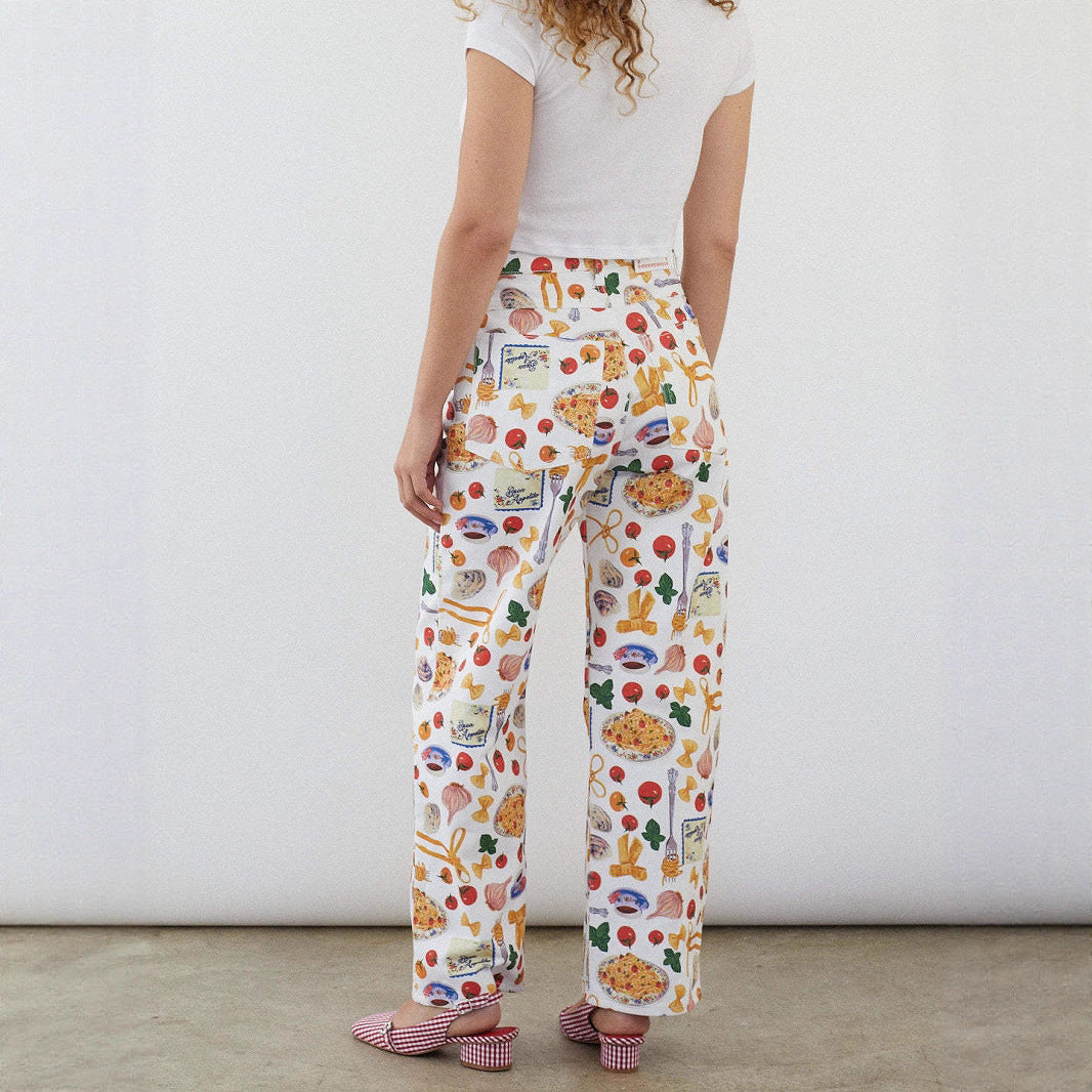 Printed High-quality Fashionable Casual Denim Womens Pants