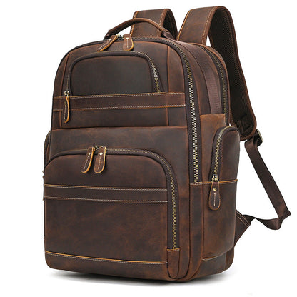 Mens Retro Saddle-Leather Backpac Large Capacity Genuine Leather