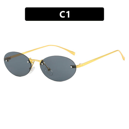 Oval Rimless Sunglasses With Rivets 2024 New Style