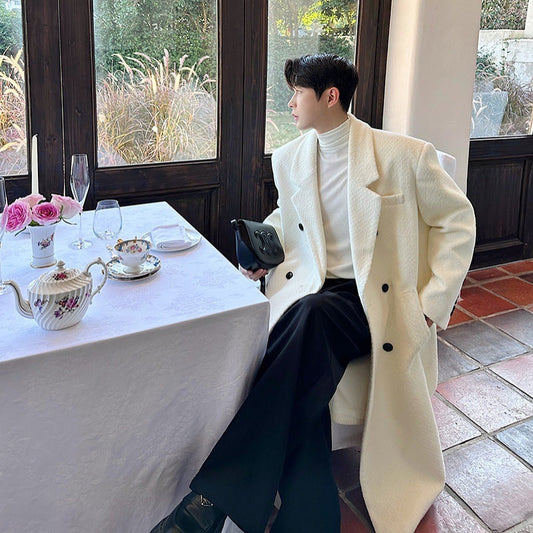 Double Breasted Temperament Woolen Coat Two Colors