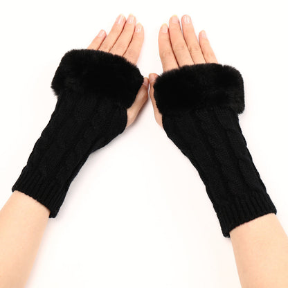 Women's Cable Knit Arm Warmers - Open End Half Finger Gloves with Wool Lining for Fall Winter Cold Weather