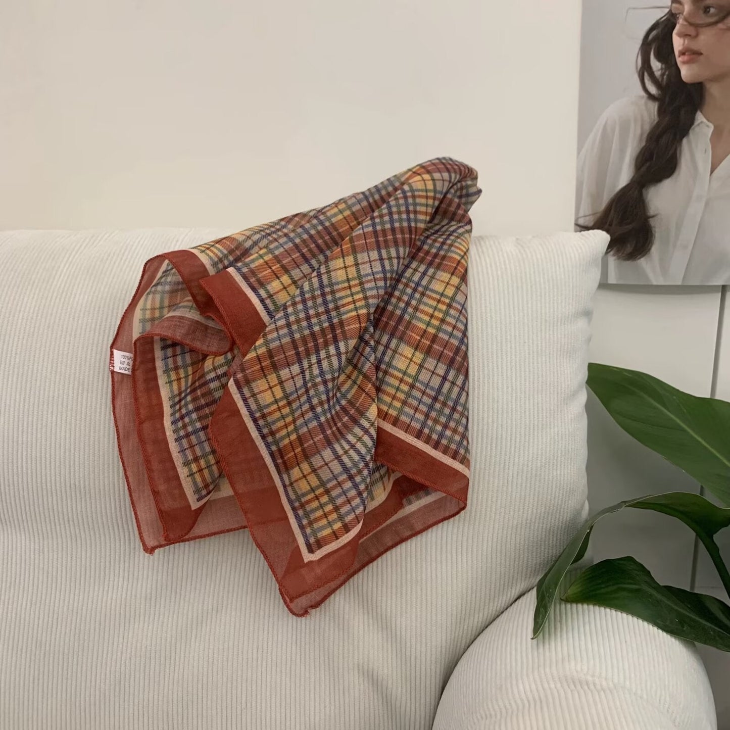 Korean-style Cashew Flower Cotton-Linen Square Scarf For Women