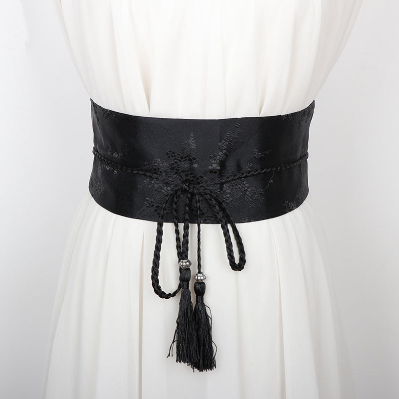 Retro Embroidered Wide Waistband Traditional Chinese Style Hanfu Womens Cloth Belt Decoration