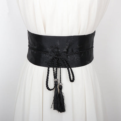 Retro Embroidered Wide Waistband Traditional Chinese Style Hanfu Womens Cloth Belt Decoration