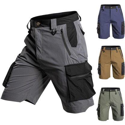 Summer Thin Slightly Elastic Five-Point Pants Outdoor Waterproof Tactical Pants Multi-Pocket Color-Blocking Work Shorts
