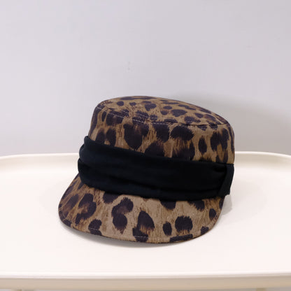 Retro Leopard Print Pleated Bow Hat For Spring And Autumn, Suitable For Both Horseback Riding And Casual Wear. Trendy For Girls With A Baseball Cap Style