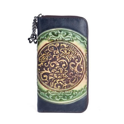 Long Embossed Retro Ethnic-Style Clutch Wallet