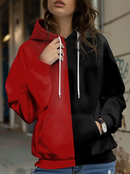 Womens Retro Plaid Patchwork Printed Hoodie