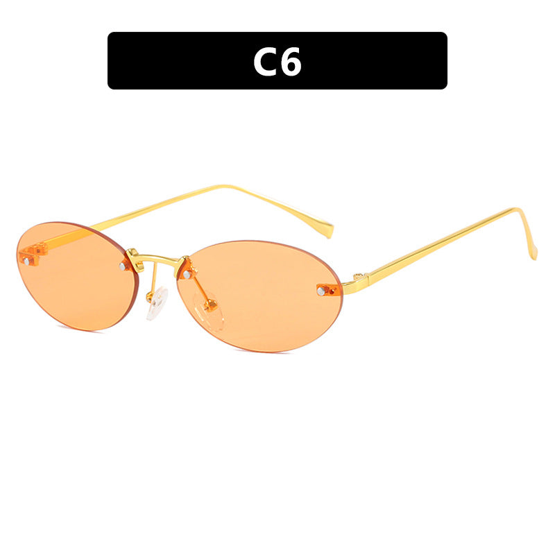 Oval Rimless Sunglasses With Rivets 2024 New Style