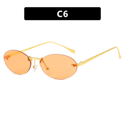 Oval Rimless Sunglasses With Rivets 2024 New Style