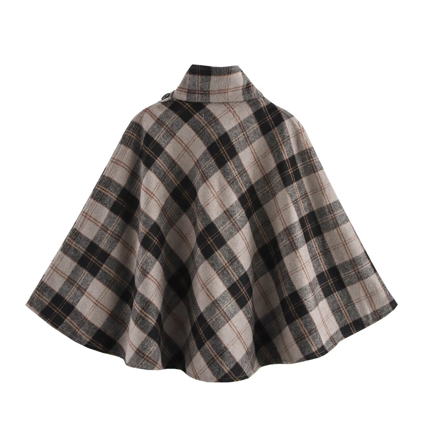 Womens Blended Fabric Plaid Cape Coat