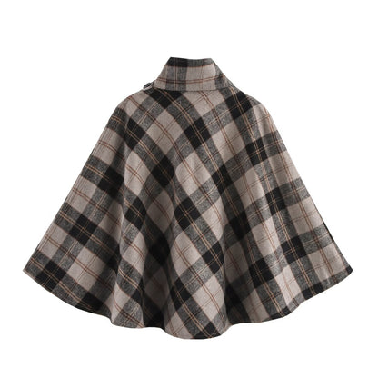 Womens Blended Fabric Plaid Cape Coat