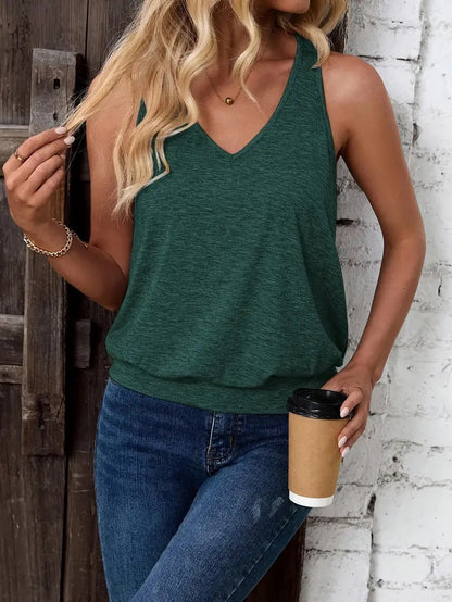 Women Summer Sleeveless V Neck Tank Top, Casual Solid Basic Vest Tops