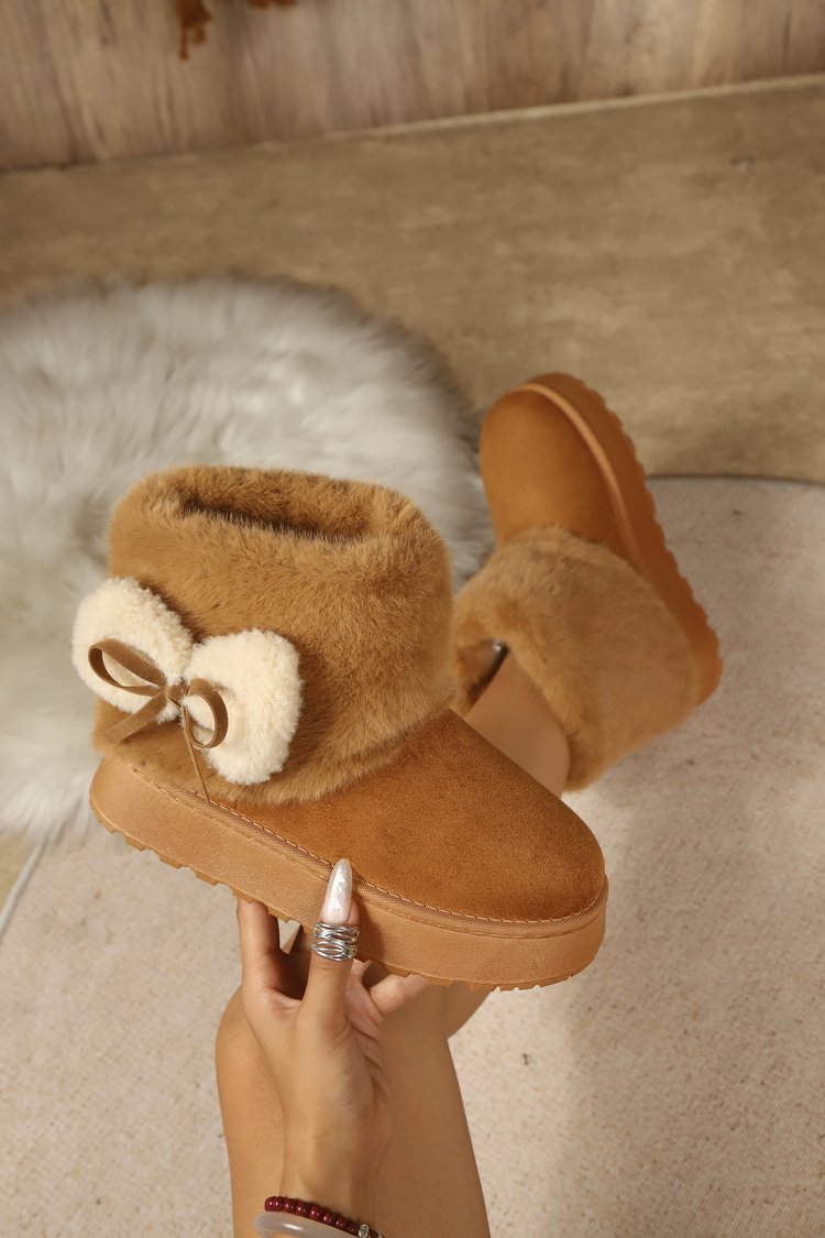 Women's New Export Round Toe Cuffed Furry Ankle Snow Boots, Cross-Border Platform Warm Fleece Lined Thickened Cotton Boots