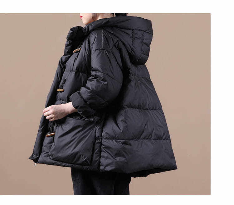 Plus-size Womens Retro Horn-button Hooded Down Coat