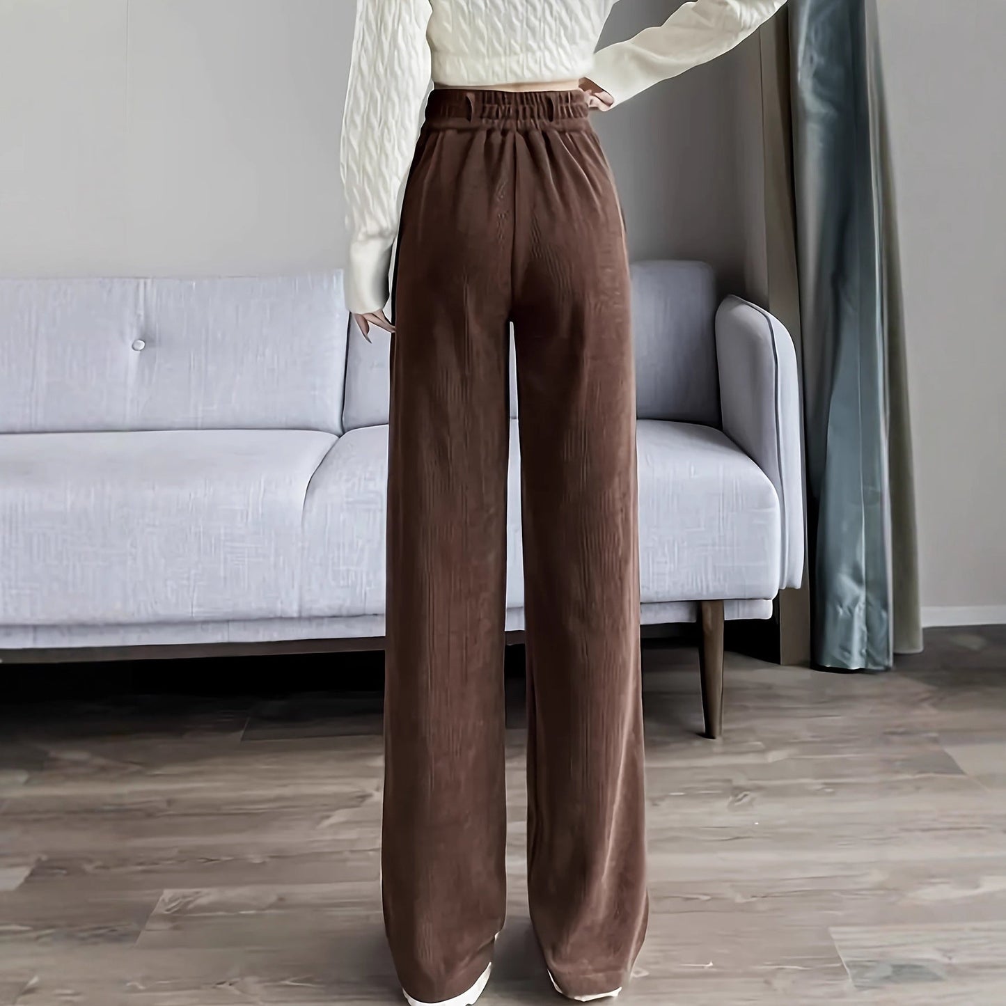 High-waisted, Draping Wide-leg Pants For Women