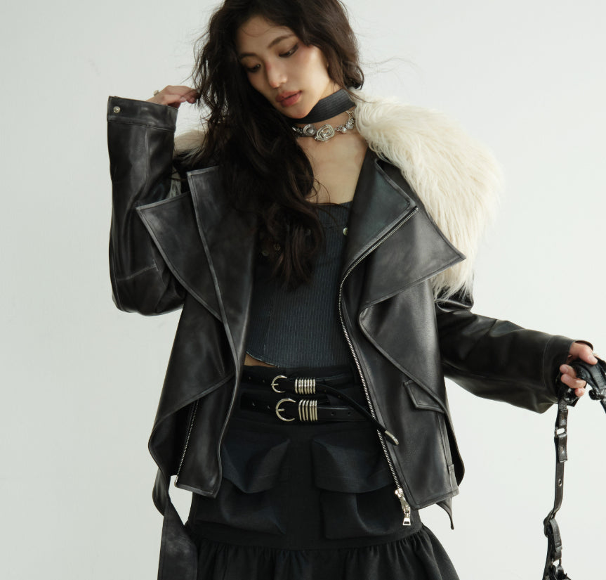 Two-layered Distressed PU Leather Jacket