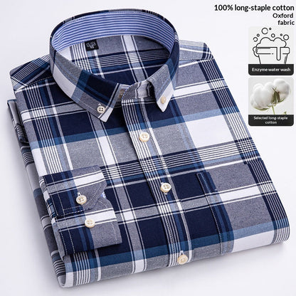 Mens Long-sleeve Oxford-cotton Shirt For Young And Middle-aged Men