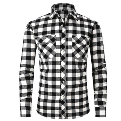 Classic Men's Plaid Shirt With Pockets - Long Sleeve Casual Button Down For Work & Outdoor