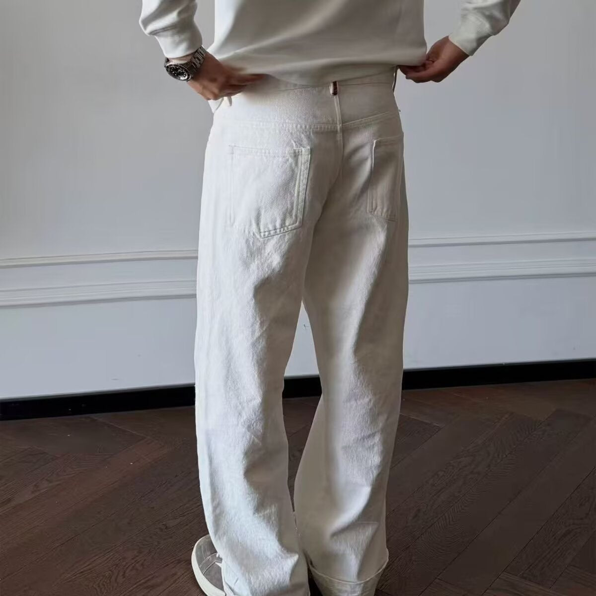 High-waisted Loose-fit Casual Straight-leg Pants