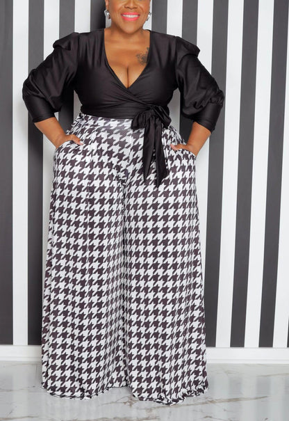 Casual Houndstooth Wide-leg Pants For Women