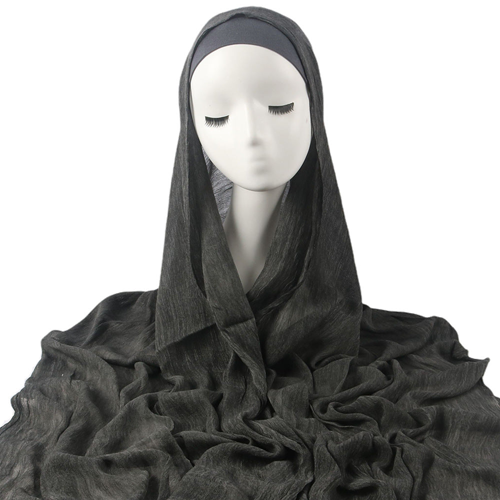 New Womens Solid-color Pleated Faux Hijab