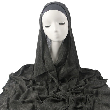 New Womens Solid-color Pleated Faux Hijab