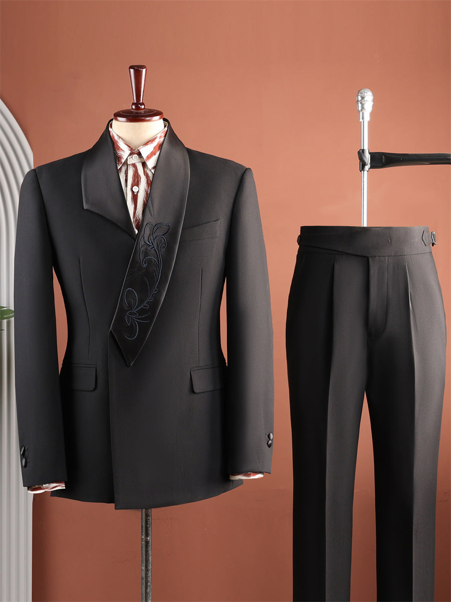 Luxury Satin Shawl Collar Floral Embroidered Tuxedo Suit