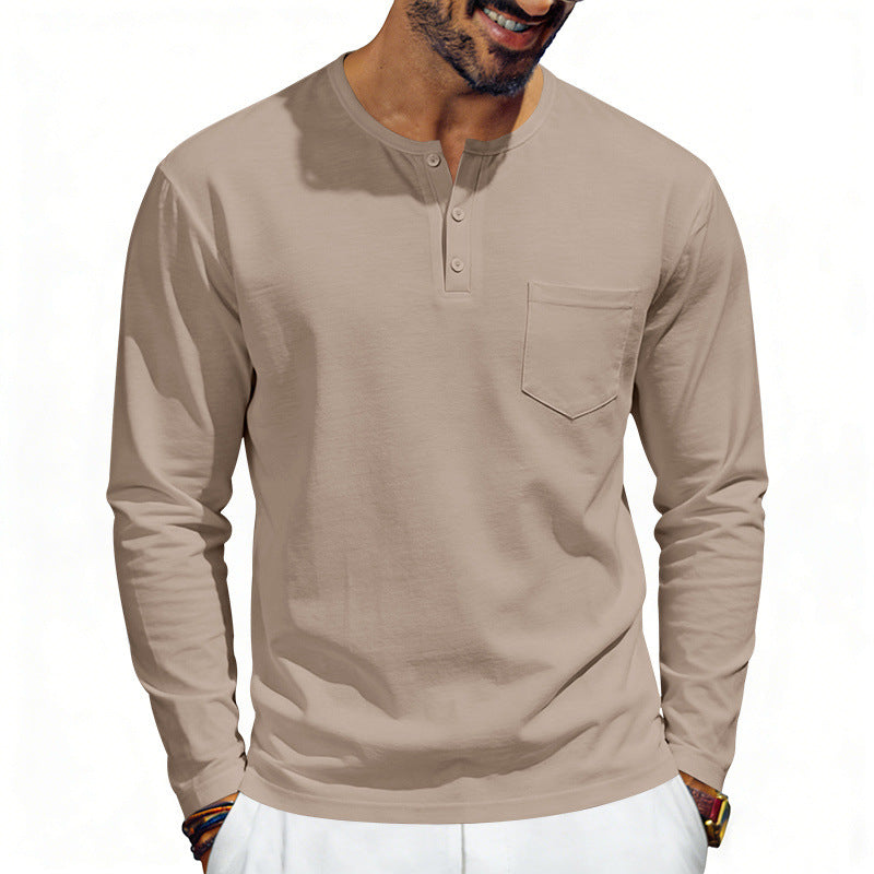 American-Style Retro Autumn Mens Loose-Fit Long-Sleeve Top With Pockets