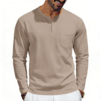American-Style Retro Autumn Mens Loose-Fit Long-Sleeve Top With Pockets