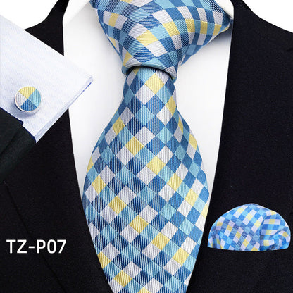 Mens Plaid Formal Tie Pocket Square And Cufflinks Three-Piece Set