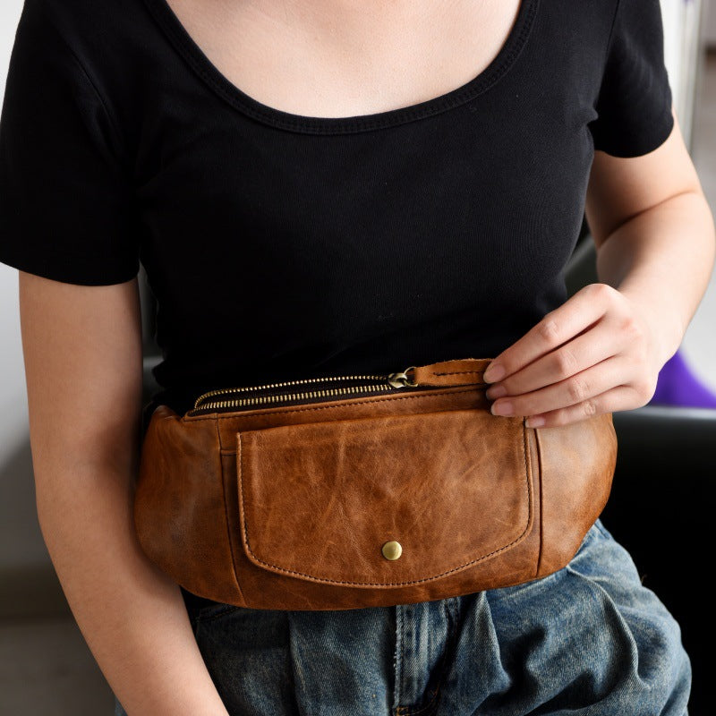 Retro Casual Vegetable Tanned Full-grain Leather Cowhide Chest Bag