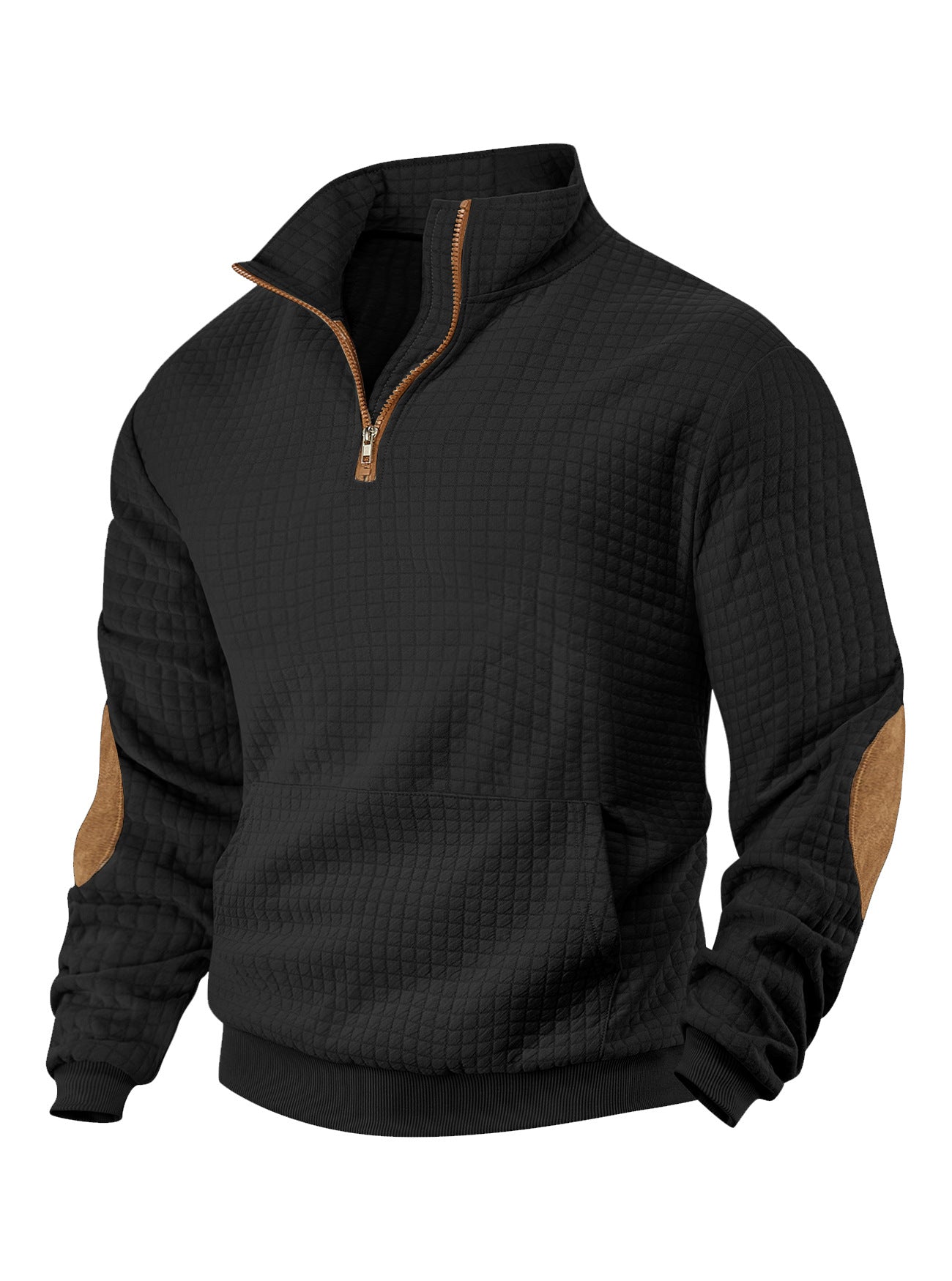 Mens Casual Long-sleeve Hoodie With A Zip-front And Suede Detailing