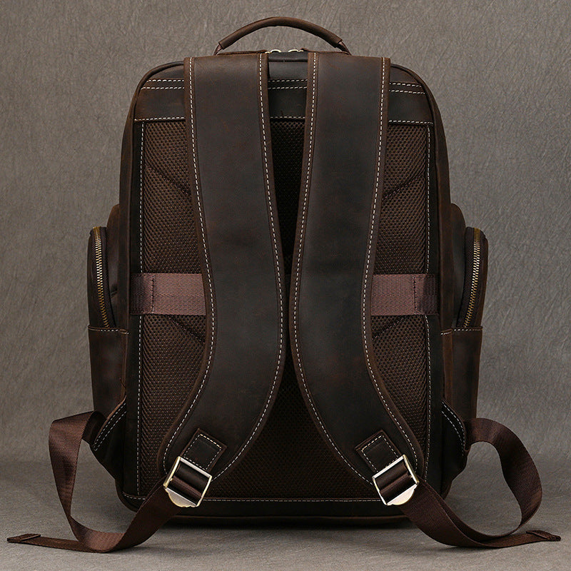 Mens Retro Saddle-Leather Backpac Large Capacity Genuine Leather