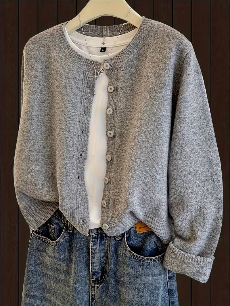 New Autumnwinter Womens Short Loose-fit Round-neck Knit Cardigan Sweater Jacket